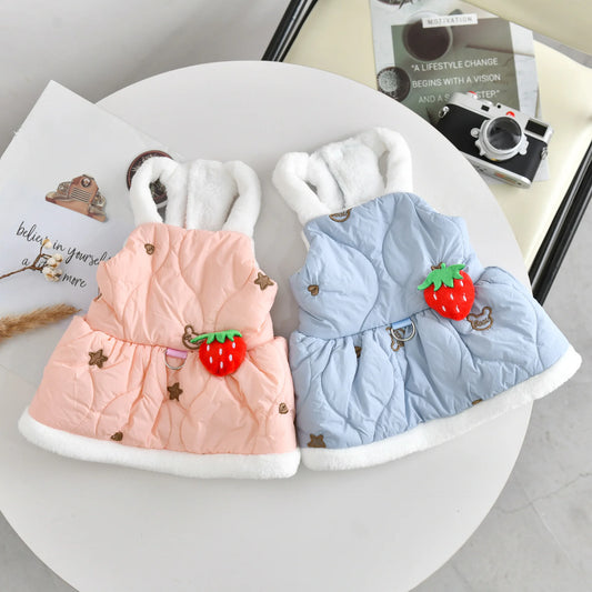 Ropa para Perros Pequeños Vestido con Arnés Fresa – Abrigo de Invierno para Chihuahua, Yorkshire y Gatos