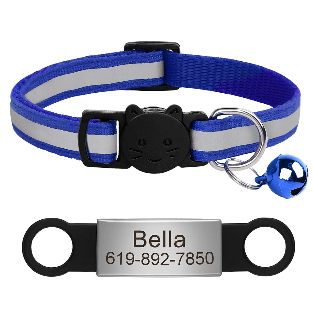 Collar Personalizado para Gato Reflectante con Placa Grabada y Campana | Anti-Pérdida Ajustable