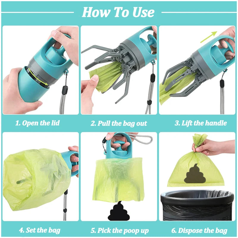 Recogedor de Excrementos para Perros con Bolsas | Pinza Pooper Scooper Portátil | Pala Higiénica con Dispensador Integrado