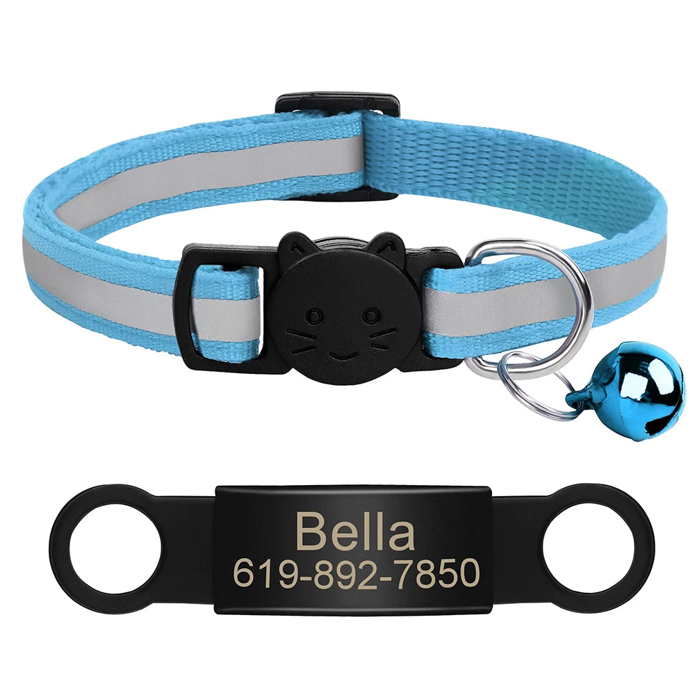 Collar Personalizado para Gato Reflectante con Placa Grabada y Campana | Anti-Pérdida Ajustable