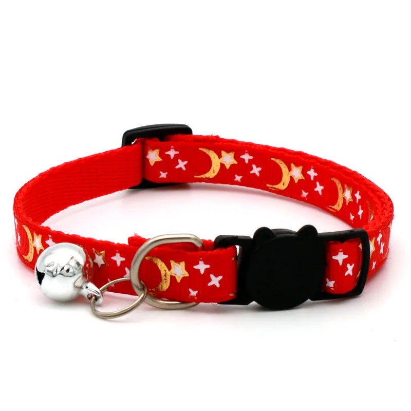 Collar para Gato con Campana y Diseño Estrellas y Luna | Ajustable, Reflectante y Seguro