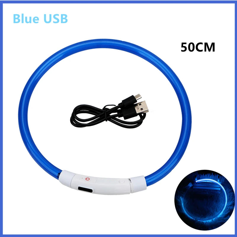 Collar LED Luminoso Recargable USB para Perros y Gatos – Ajustable, Seguro y Visible de Noche