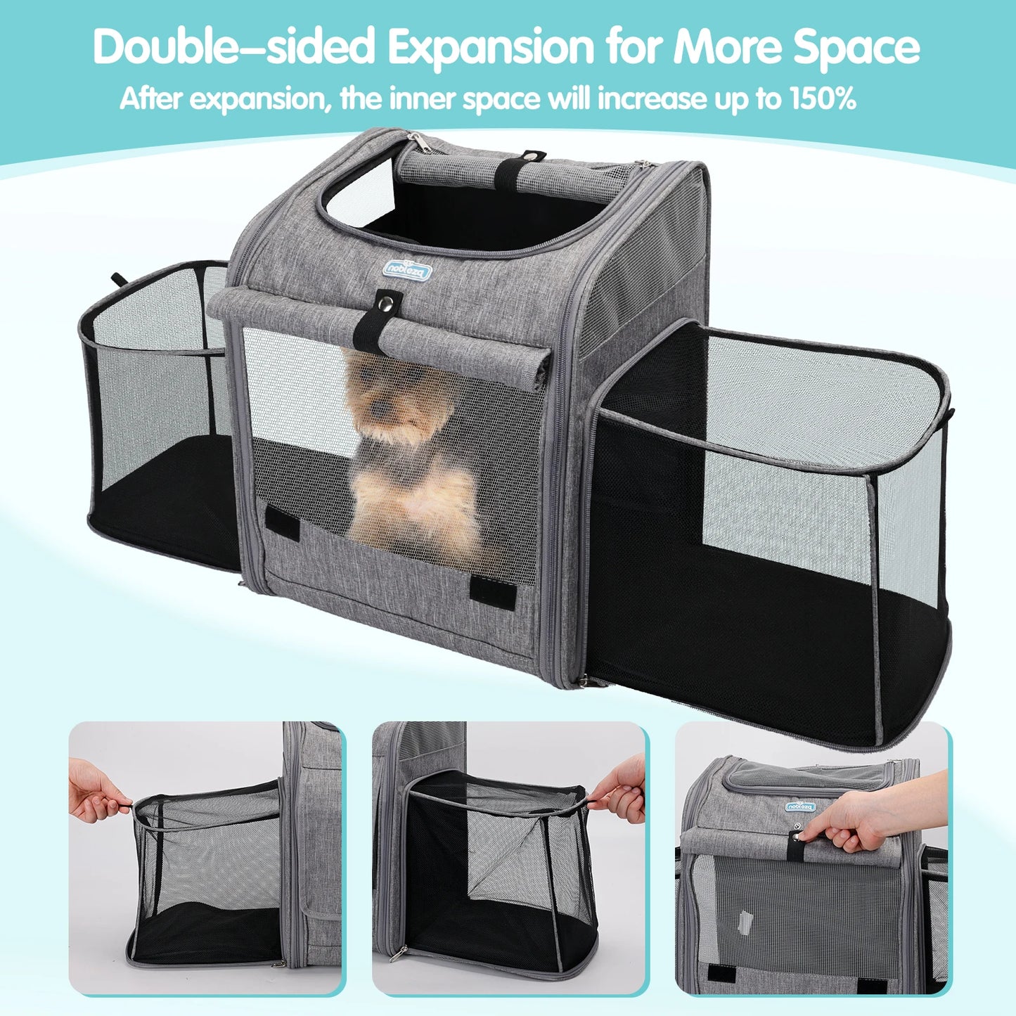 Mochila Transportín para Mascotas Expandible y Plegable | Mochila para Perros Pequeños hasta 10 kg | Ventana de Malla Transpirable Gris