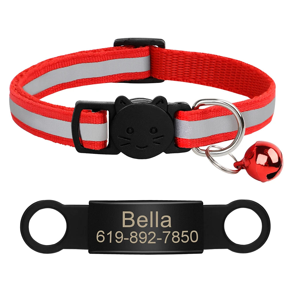 Collar Personalizado para Gato Reflectante con Placa Grabada y Campana | Anti-Pérdida Ajustable