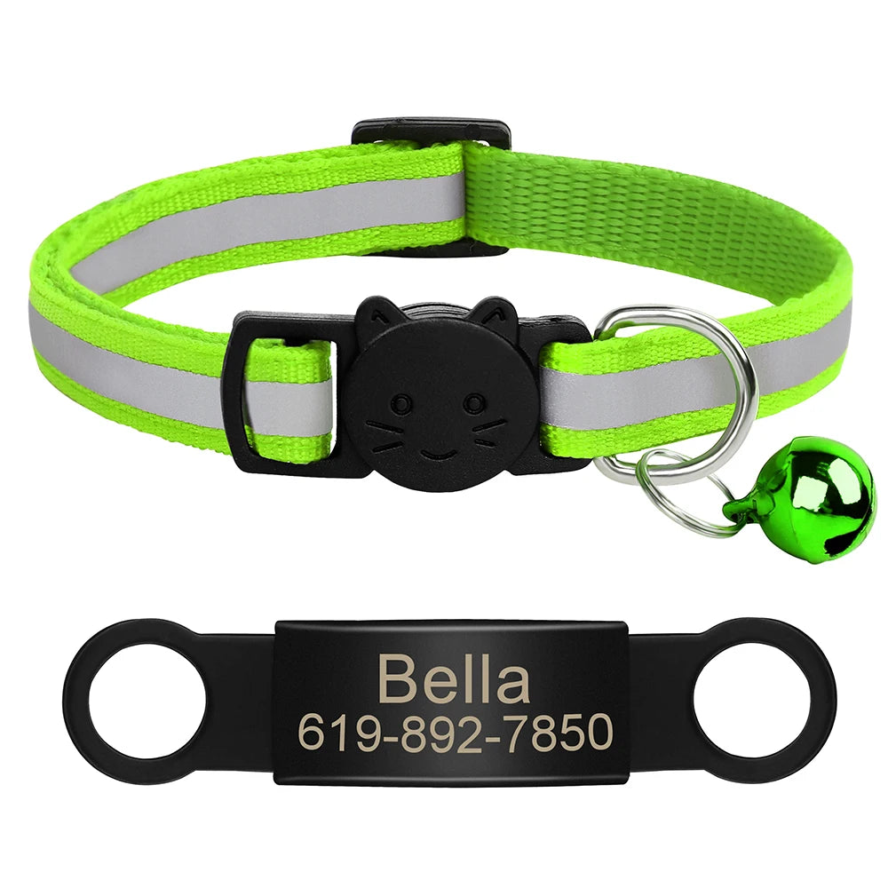 Collar Personalizado para Gato Reflectante con Placa Grabada y Campana | Anti-Pérdida Ajustable