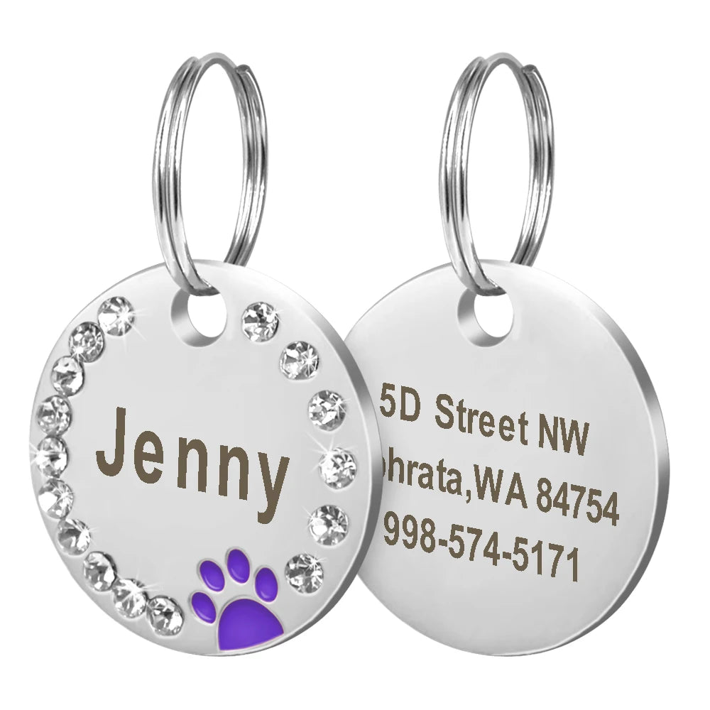 Chapa Identificadora Personalizada para Perros y Gatos con Brillantes – Grabado Gratis y Antipérdida