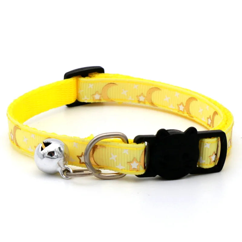 Collar para Gato con Campana y Diseño Estrellas y Luna | Ajustable, Reflectante y Seguro