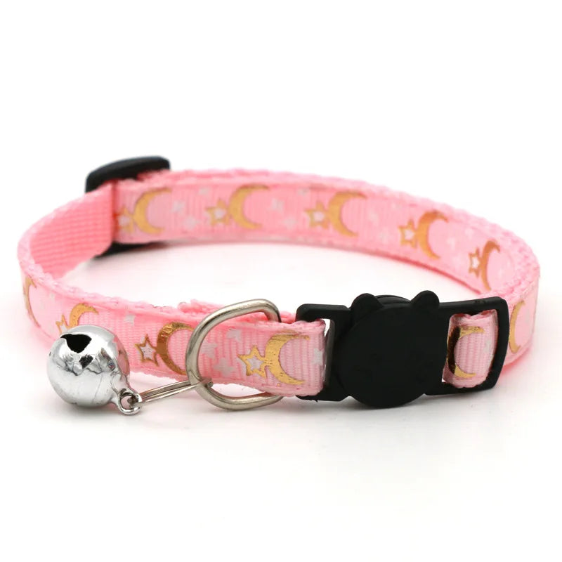 Collar para Gato con Campana y Diseño Estrellas y Luna | Ajustable, Reflectante y Seguro