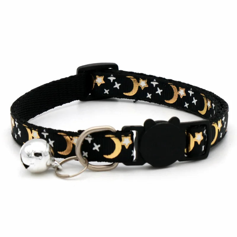 Collar para Gato con Campana y Diseño Estrellas y Luna | Ajustable, Reflectante y Seguro