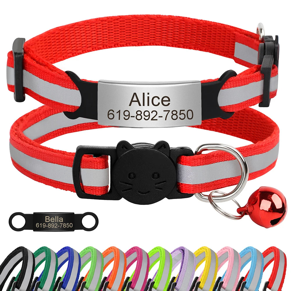 Collar Personalizado para Gato Reflectante con Placa Grabada y Campana | Anti-Pérdida Ajustable