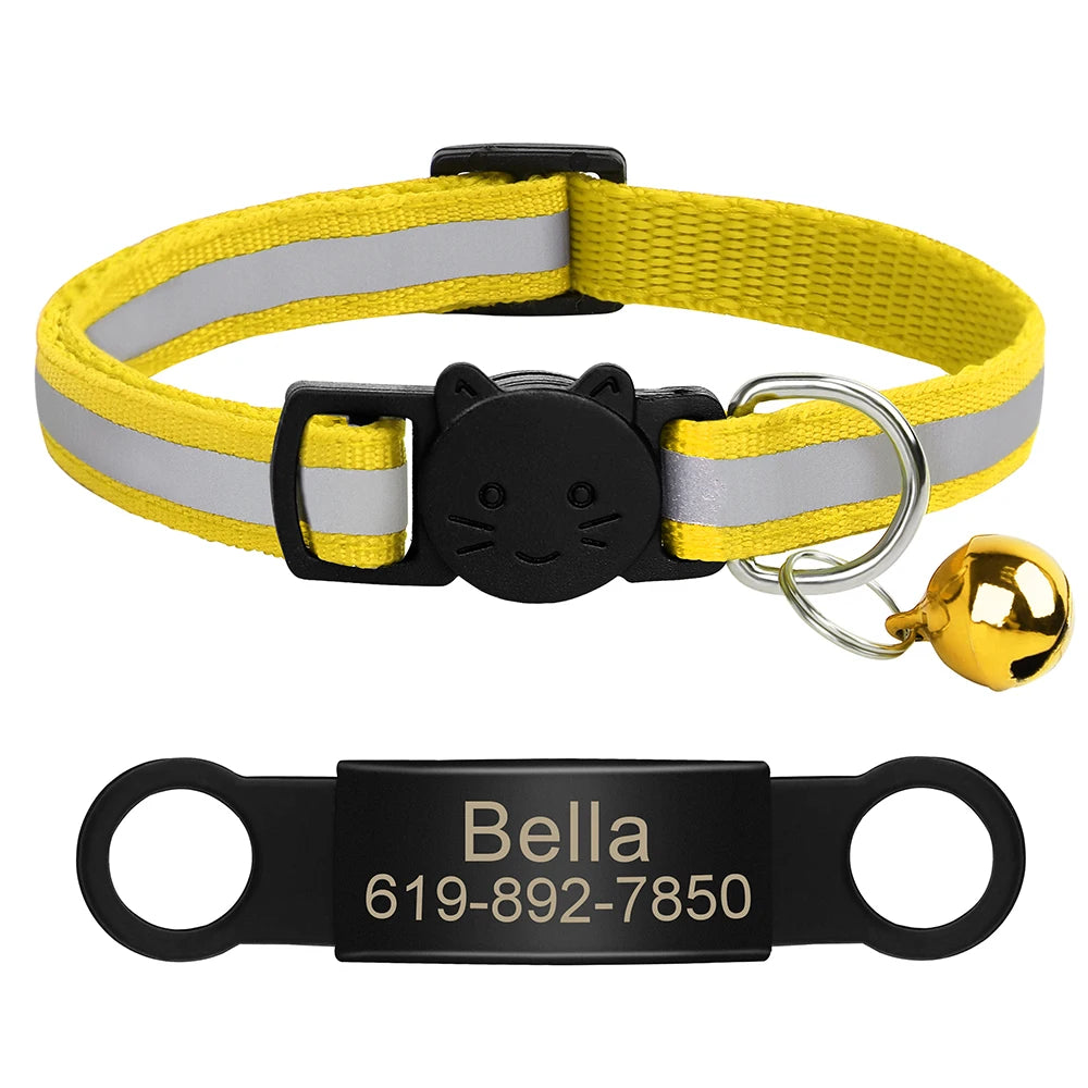 Collar Personalizado para Gato Reflectante con Placa Grabada y Campana | Anti-Pérdida Ajustable