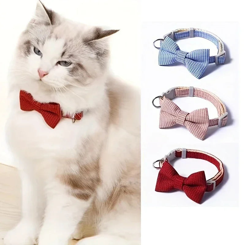 Collar para Gato con Pajarita Ajustable | Diseño Cuadros, Ligero y Cómodo para Mascota