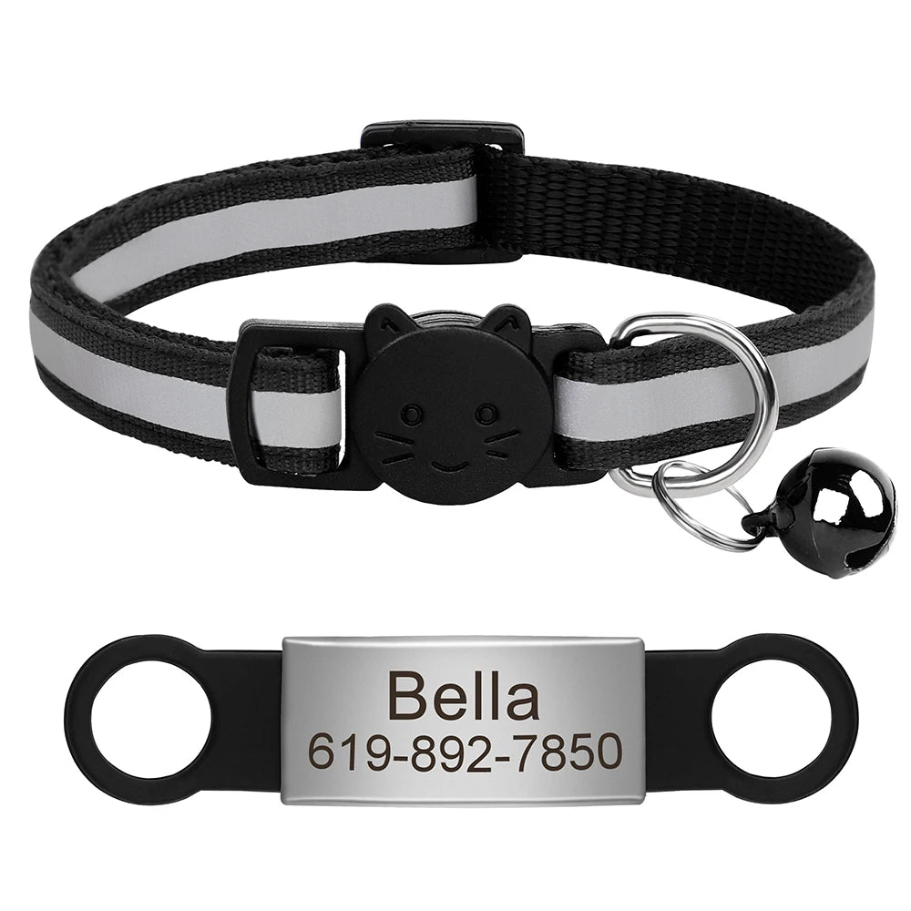 Collar Personalizado para Gato Reflectante con Placa Grabada y Campana | Anti-Pérdida Ajustable