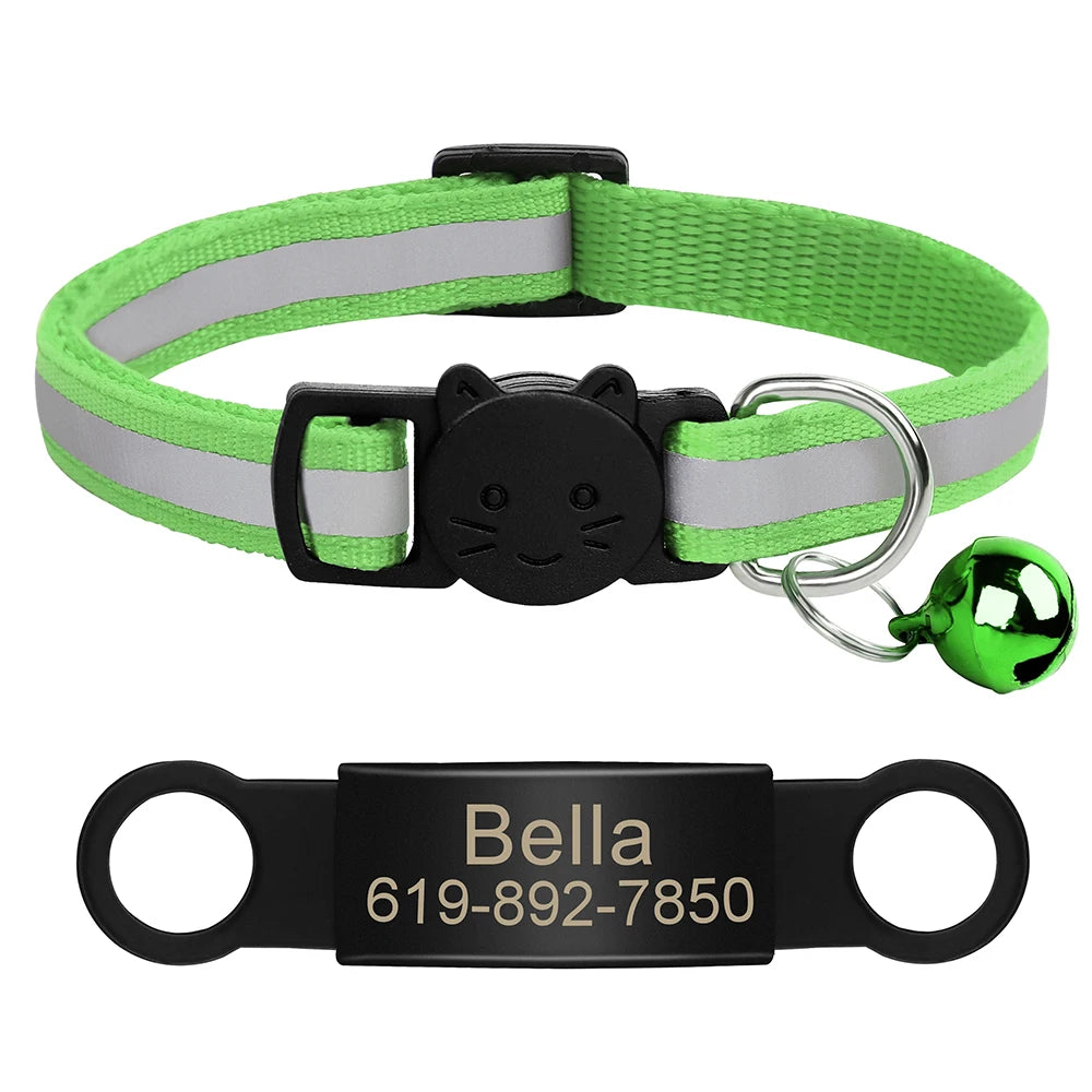 Collar Personalizado para Gato Reflectante con Placa Grabada y Campana | Anti-Pérdida Ajustable