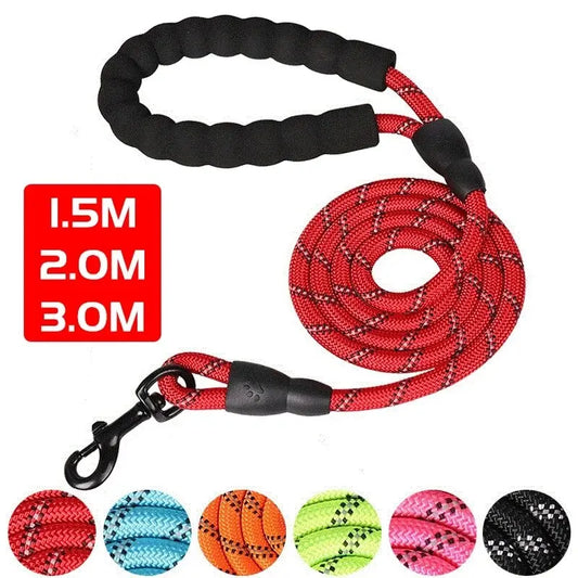 Correa Reflectante para Perros 150/200/300cm – Correa de Nylon Resistente con Mango Acolchado para Perros Pequeños, Medianos y Grandes