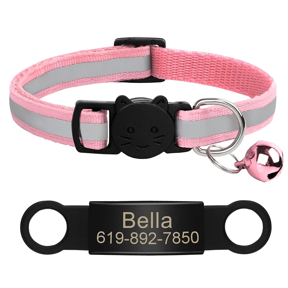Collar Personalizado para Gato Reflectante con Placa Grabada y Campana | Anti-Pérdida Ajustable