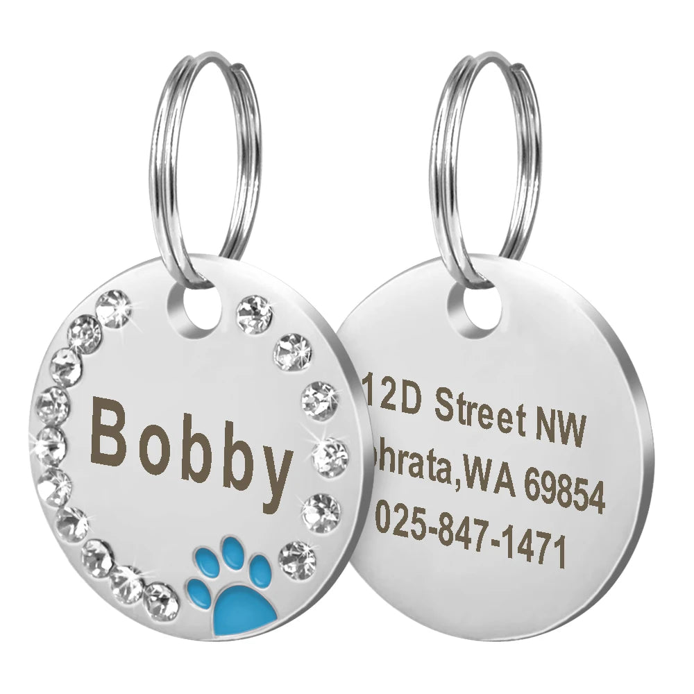 Chapa Identificadora Personalizada para Perros y Gatos con Brillantes – Grabado Gratis y Antipérdida