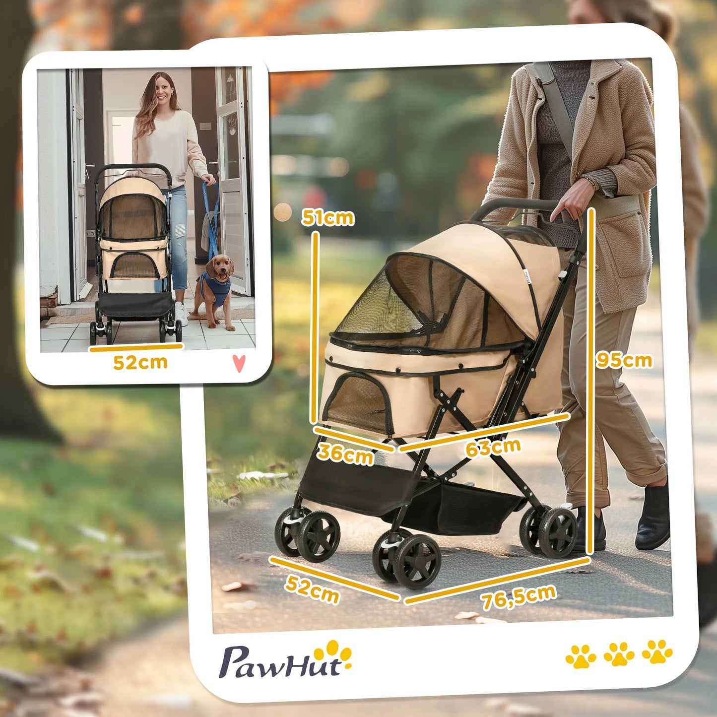 Carrito para perros plegable PawHut | Cochecito mascotas cómodo y seguro