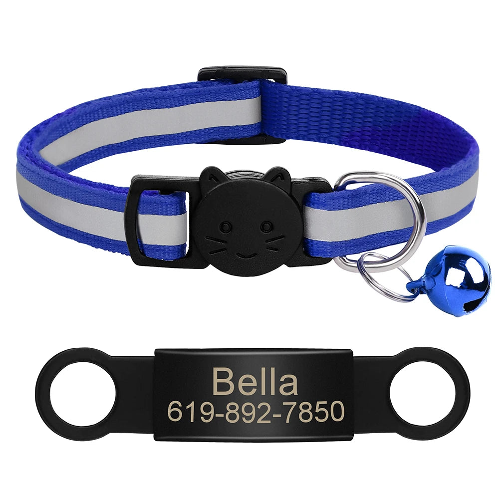 Collar Personalizado para Gato Reflectante con Placa Grabada y Campana | Anti-Pérdida Ajustable