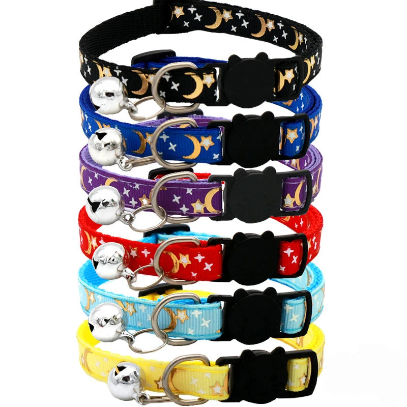 Collar para Gato con Campana y Diseño Estrellas y Luna | Ajustable, Reflectante y Seguro