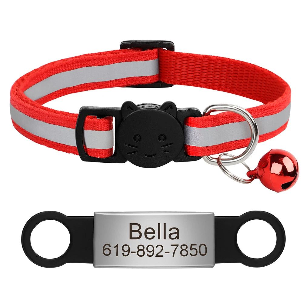 Collar Personalizado para Gato Reflectante con Placa Grabada y Campana | Anti-Pérdida Ajustable