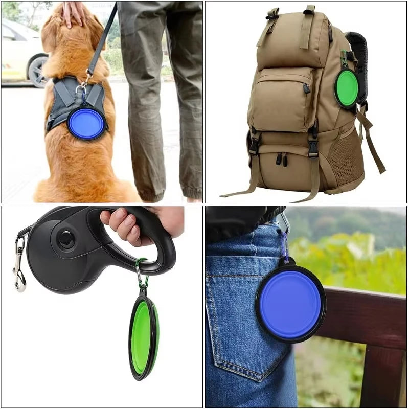 Comedero Portátil Plegable 2 en 1 para Perros y Gatos – Tazón de Silicona con Mosquetón para Viajes