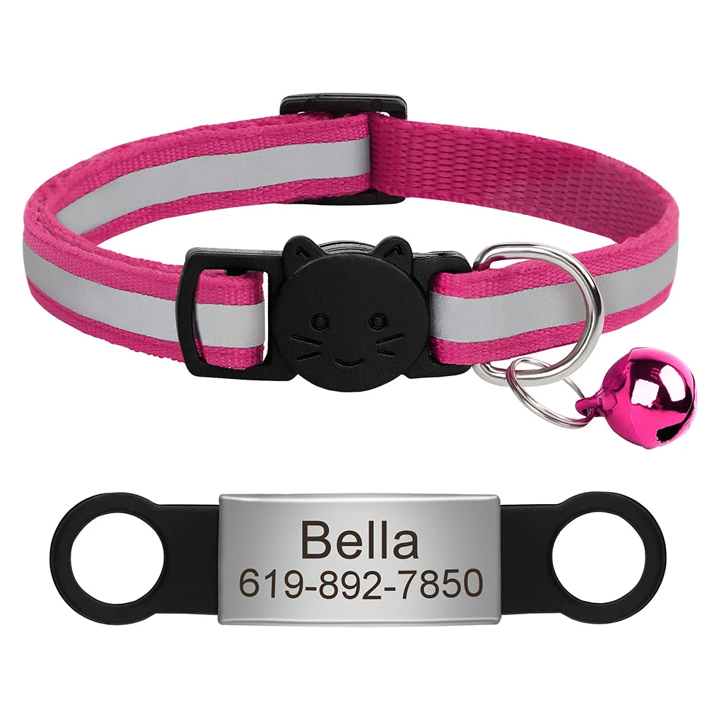 Collar Personalizado para Gato Reflectante con Placa Grabada y Campana | Anti-Pérdida Ajustable