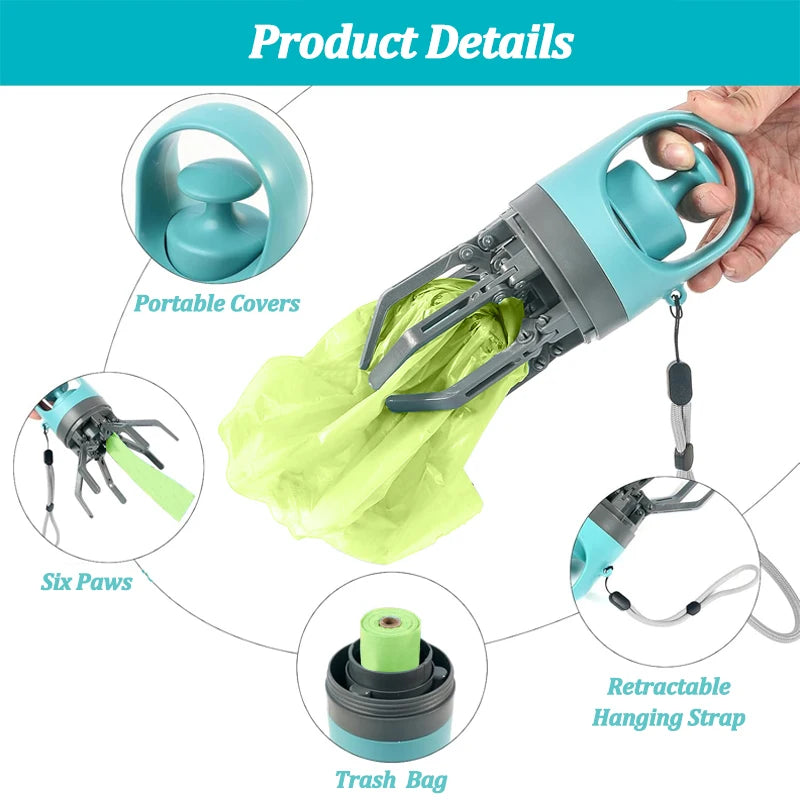 Recogedor de Excrementos para Perros con Bolsas | Pinza Pooper Scooper Portátil | Pala Higiénica con Dispensador Integrado